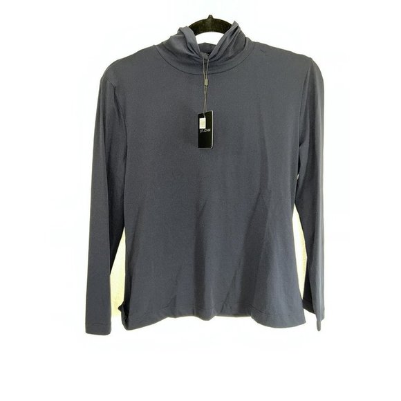 ST.JOHN Basic Shirt Navy Blue Mock Neck Turtle Neck NWTS $195 New Stretchy T - Picture 8 of 10